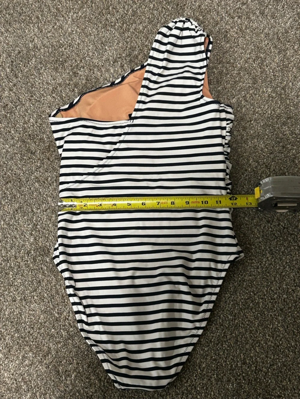 J.Crew Re-Imagined One Shoulder Swimsuit Blue White Stripe Ruched Small